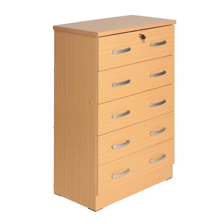 Better Home 44 x 29 x 16 in. Cindy 5 Drawer Chest Wooden Dresser with Lock, Beech Maple 673400596543